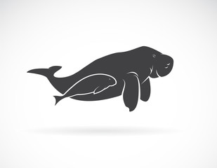 Vector of dugong mother and dugong child on white background. Animal. Mammal. Easy editable layered vector illustration.