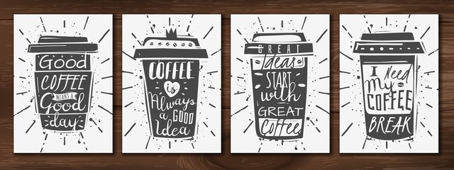 Realistic coffee cup posters set