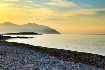 Sunrise on Isla Plana beach in Cartagena, Murcia