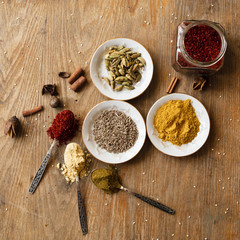 Flat lay variety of oriental spices