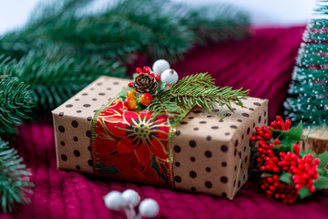 Beautifully packaged Christmas gifts on new-year background