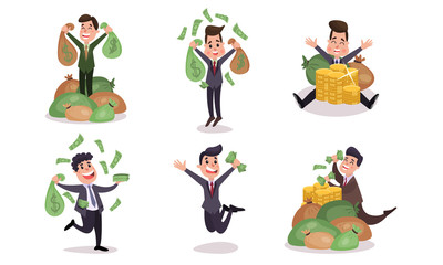 Vector Illustrations Set Concept People Loving Money Vector Cartoon Character