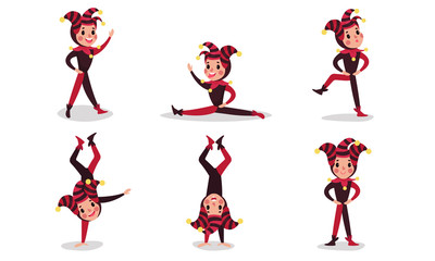 The Set Of Vector Illustrations With Six Jesters Cartoon Characters