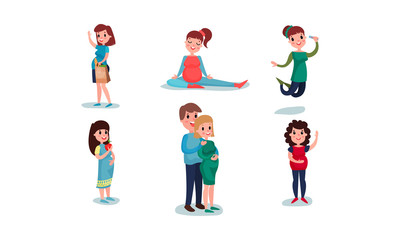 Fototapeta premium Vector Illustration Set Of Pregnancy Activities Isolated On White Background