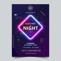 Vector IIlustration Dance Club Night Summer Party Poster Flyer Layout Template. Colorful Music Disco Banner Design. - Vector