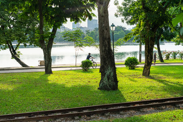 Green city park and recreation area in Hanoi city