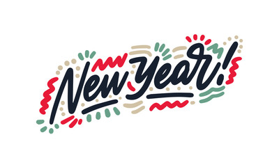 New year brush hand lettering, isolated on white background. Vector illustration. Can be used for holidays festive design.
