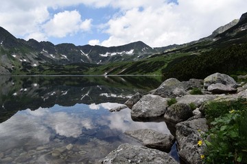 Breathtaking view of one of mountain lakes in the tatra mountains