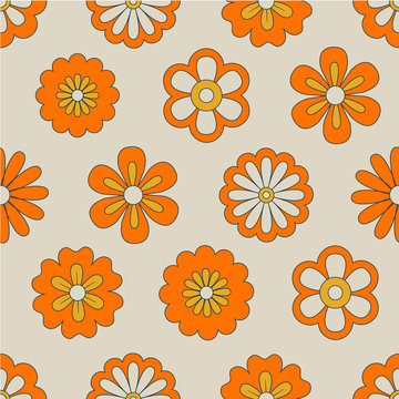 Fototapeta Abstract illustration on orange backdrop. Vintage vector botanical illustration. Floral wallpaper. Textile design texture. Summer bright background. Seamless leaf pattern. Spring floral background.