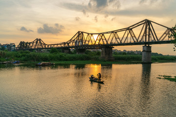 The Long Bien railway bridge crossing the Red River in Hanoi