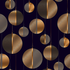 Black and gold Christmas baubles seamless pattern