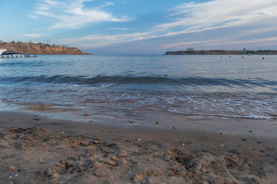 Sunset, tropical seashore view. Copy space, background image