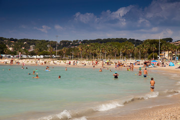  Sandy beach of Sanary sur Mer, Alpes-Maritimes, Cote d'Azur, South of France, France, Europe