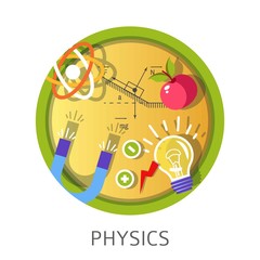 Physics science subject studies themed concept logo