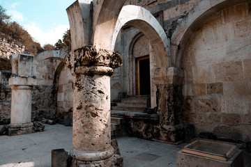 Archway and capitals in Haghartsin Monastery near Dilijan in Armenia