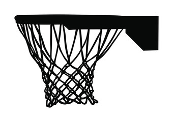 Basketball hoop and net vector silhouette isolated on white background. Equipment for basket ball court. Play sport game.