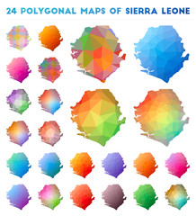 Set of vector polygonal maps of Sierra Leone. Bright gradient map of country in low poly style. Multicolored Sierra Leone map in geometric style for your infographics.