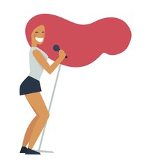 Redhead young woman singing with microphone on stage