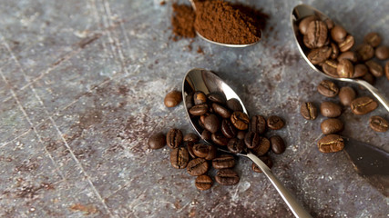 Top view coffee beans on marble surface