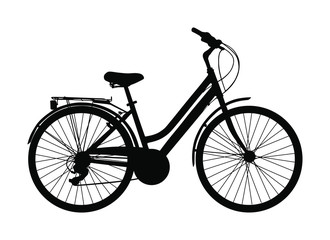 Bicycle vector silhouette isolated on white background. Family bike symbol. Retro vehicle. Electric bike for urban riding. Street delivery service.