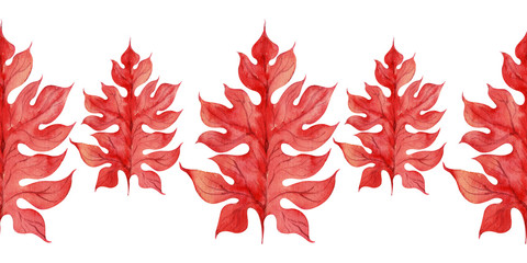 Watercolor background pattern of a Stylized red leaf