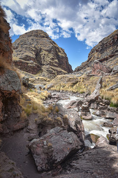 The Rio Chillcamayu winds its way through a valley near Ausungate, Cusco