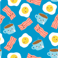 seamless pattern with eggs and bacon. breakfast wallpaper
