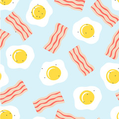 seamless pattern with eggs and bacon. breakfast wallpaper
