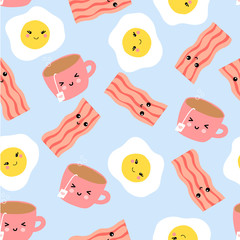 seamless pattern with eggs and bacon. breakfast wallpaper