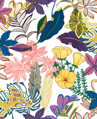 Fototapeta premium flowers pattern tropical art leaf fabric texture 