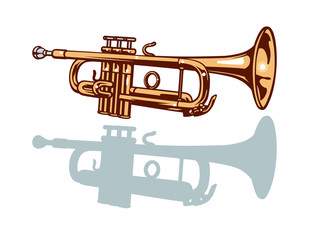 Fototapeta premium A trumpet and it's silhouette set. Vector illustration.