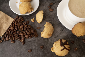 Cookies and coffee beans top view