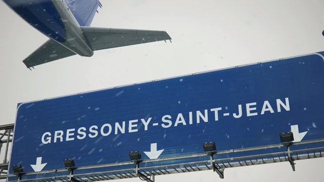 Airplane Takeoff Gressoney-Saint-Jean in Christmas