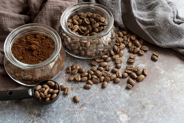 Coffee beans on marble background