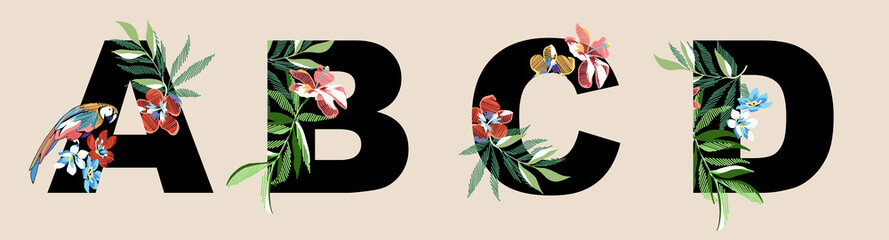 alfabet tropical flowers art font © alim