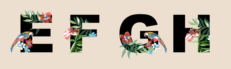 alfabet tropical flowers art font