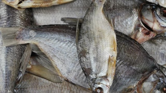 Freshwater dry fish, sun-dried bream and roach, background