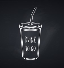 Drinks mug with straw, chalkboard style