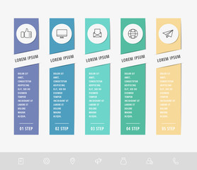 Vector infographic flat template circles for five label, diagram, graph, presentation. Business concept with 5 rectangles. For content, flowchart, step for step, timeline, workflow, marketing