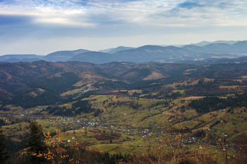 Fototapeta na wymiar Autumn landscape in carpathians mountains at sunset