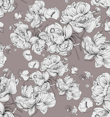 Peonies, orchid. Retro. Vintage style.