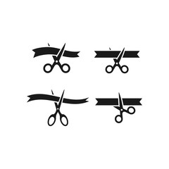 Scissors cutting ribbon simple black vector icon set. Grand opening, inauguration symbol set. - obrazy, fototapety, plakaty