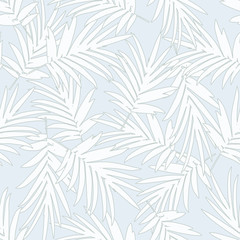 Light blue tropical seamless pattern with palm leaves. Botanic textile pattern design. Elegant tropical vector backdrop. © Washdog
