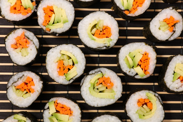 collection of maki-sushi, top view