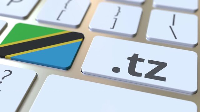 Tanzanian domain .tz and flag of Tanzania on the buttons on the computer keyboard. National internet related 3D animation