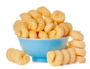 Close up cheese puff balls isolated on white
