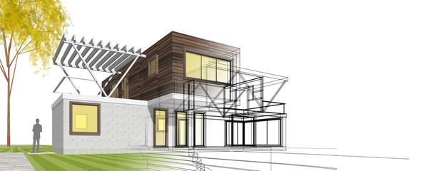house architectural sketch 3d illustration