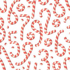 Cartoon vector illustration Christmas Candy Cane. Hand drawn seamless pattern with font. Actual Creative Holidays sweet alphabet