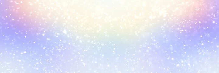 Winter amazing festive banner. Snow shiny background. Yellow red blue white iridescent gradient defocus pattern. Shimmer fabolous illustration.