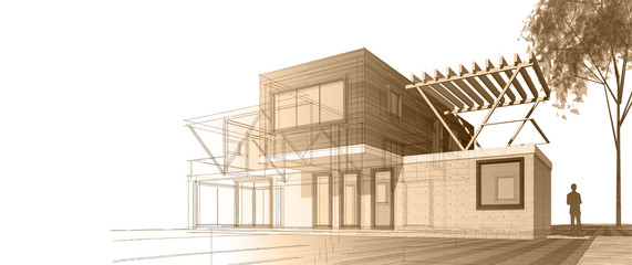 house architectural sketch 3d illustration